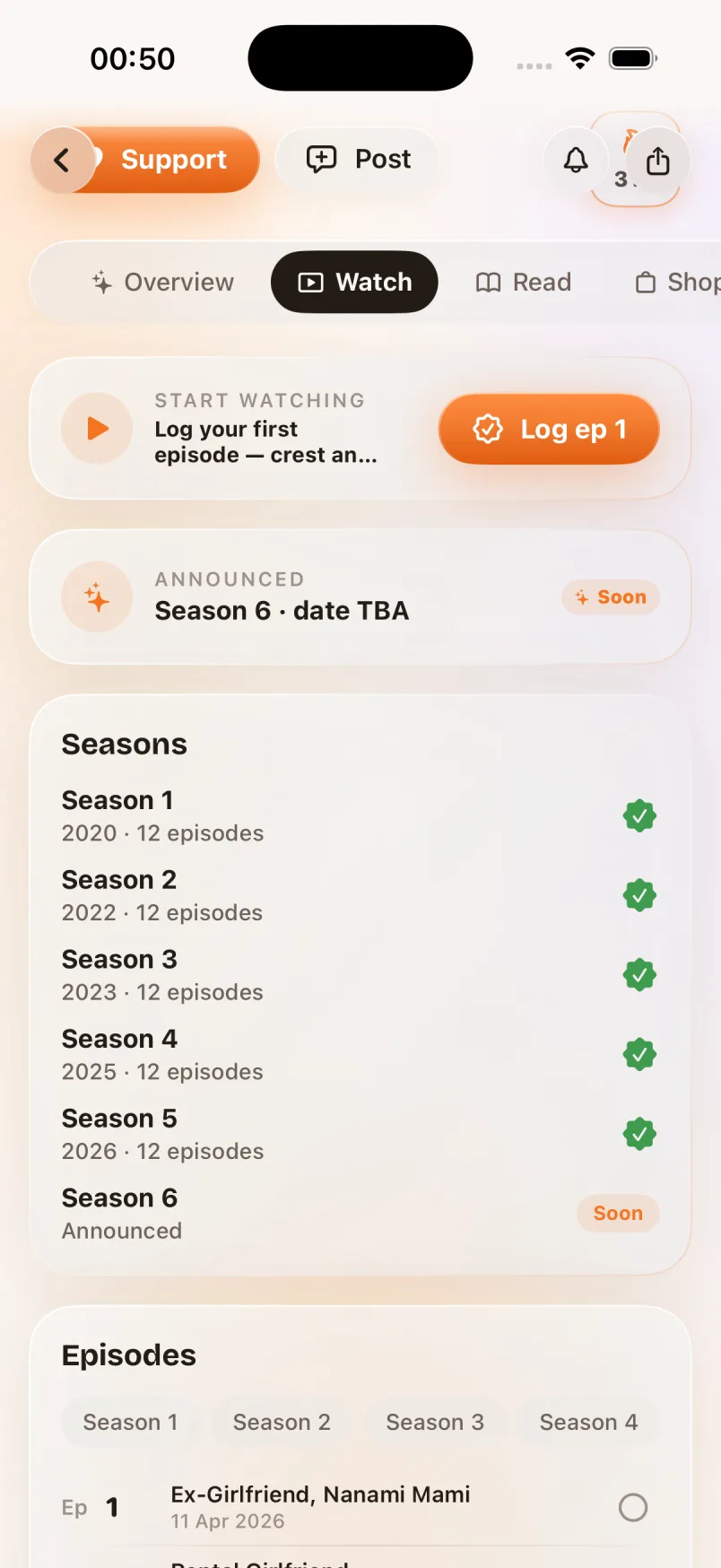 Episode tracking in the current Kaidomi iPhone beta